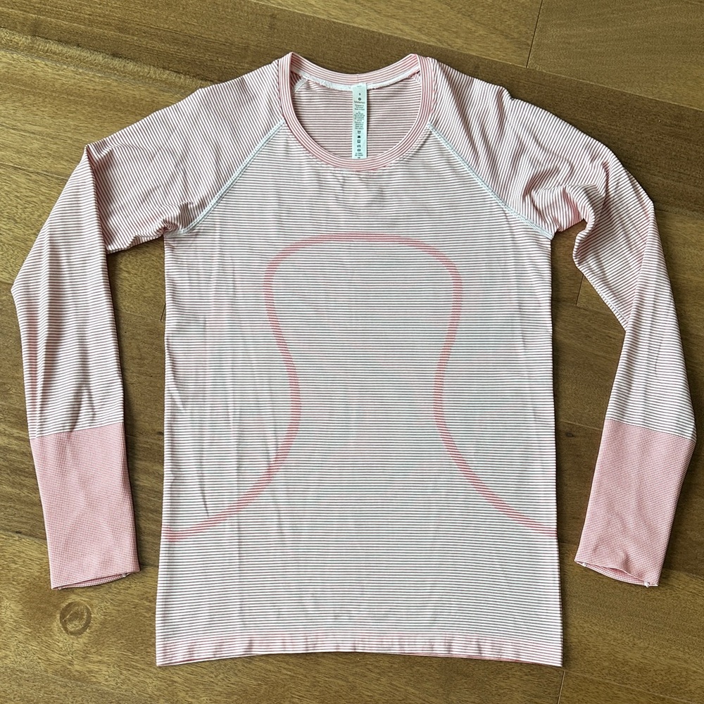 Lululemon Athletica Red Striped Long Sleeve Tee